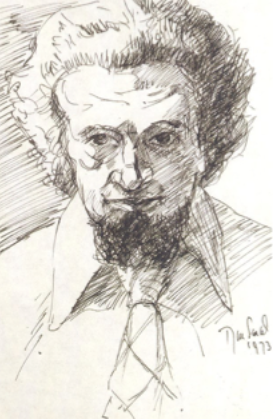 Autorretrato de Jorge Cárdenas. Tinta sobre papel, 1973. Colección particular.